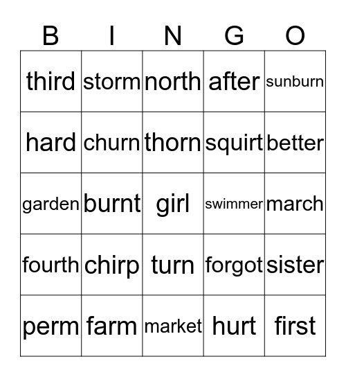 R-Controlled Vowels Bingo Card