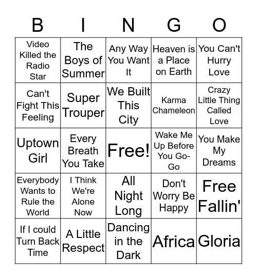TOTALLY AWESOME 80's  Bingo Card