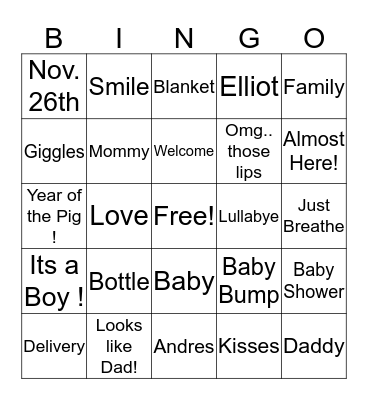 Welcome Baby Elliot Bingo Card