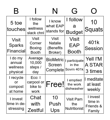 Wellness BINGO Card