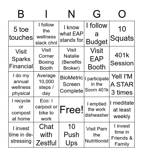 Wellness BINGO Card