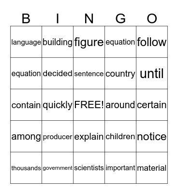 Word Cues BINGO Card