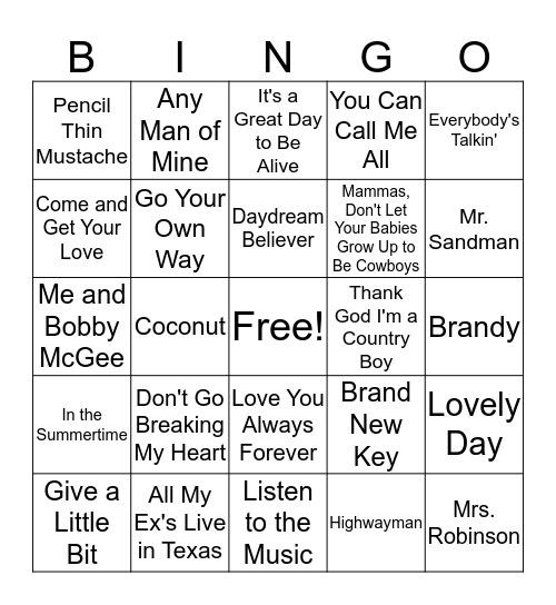 OLDIES BUT GOODIES Bingo Card