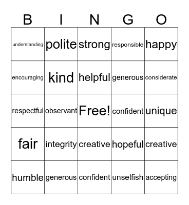 I  Am ... Bingo Card