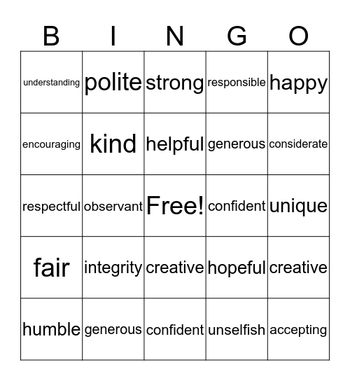 I  Am ... Bingo Card