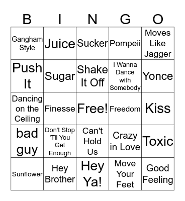 SONGS TO GET YOU AMPED  Bingo Card