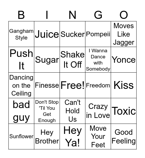 SONGS TO GET YOU AMPED  Bingo Card