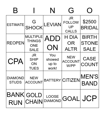 THINGS SOLD/DONE Bingo Card