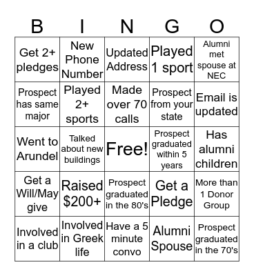 Phonathon Bingo Card