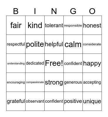 I  Am ... Bingo Card