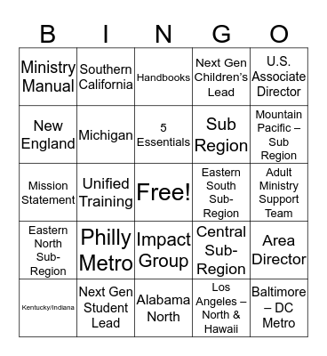 CBS New Org Bingo Card