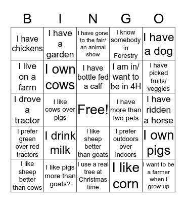 Agriculture Bingo Card