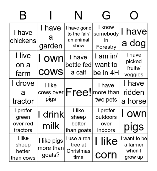 Agriculture Bingo Card