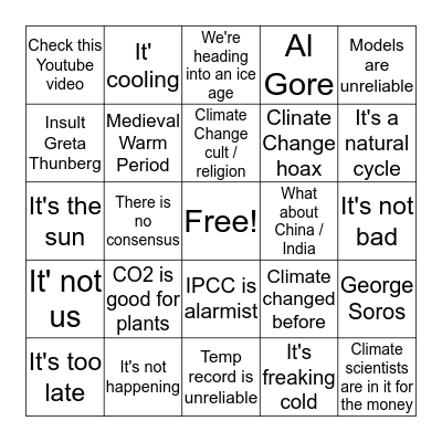 Climate Change denial Bingo Card