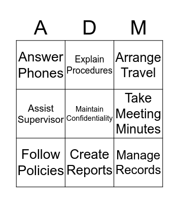 Administrative Management Bingo Card