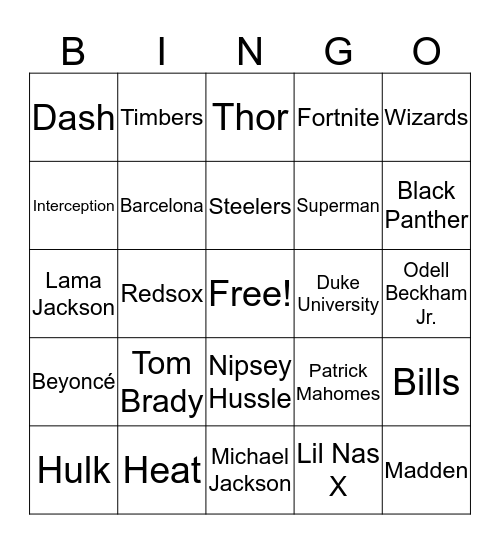 Untitled Bingo Card