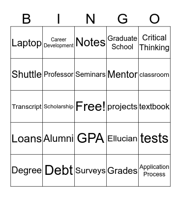 Higher Education Bingo Card