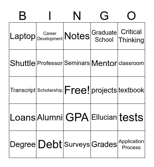 Higher Education Bingo Card