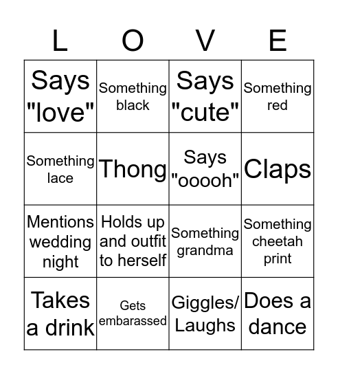 MEL'S LINGERIE PARTY Bingo Card