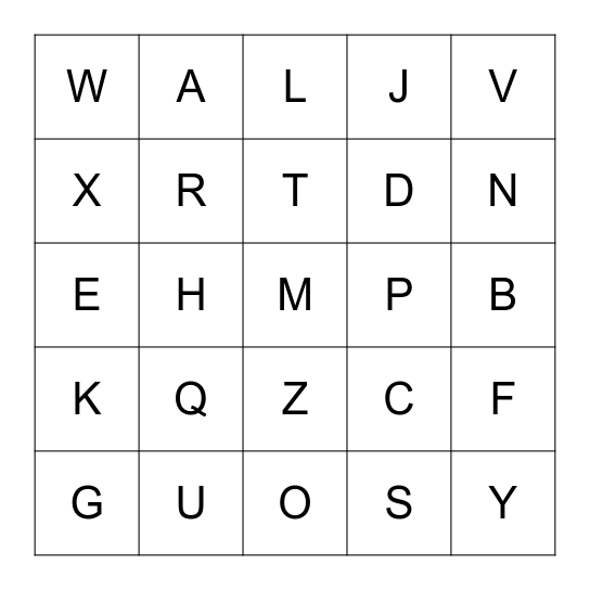Alphabet Bingo Card