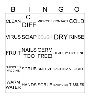 Health & Handwashing Bingo Card