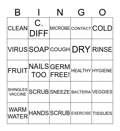 Health & Handwashing Bingo Card