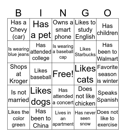 Make New Friends Bingo Card