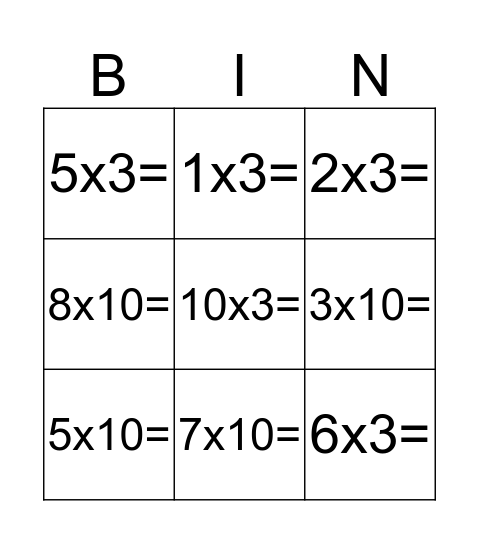 Tafel van 3 Bingo Card