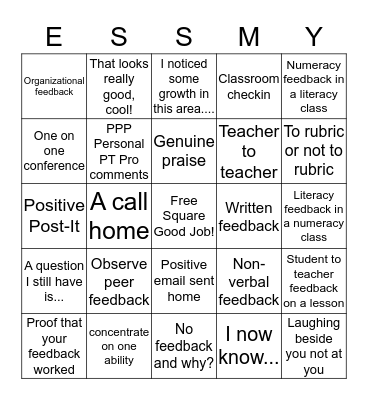FEEDBACK Bingo Card
