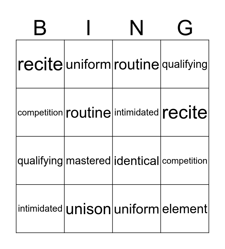 Lesson 4 Vocabulary Bingo Card
