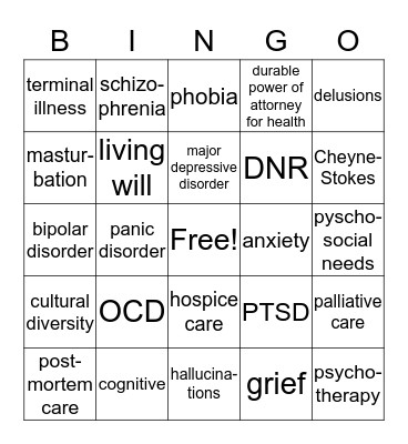 CNA BINGO Card