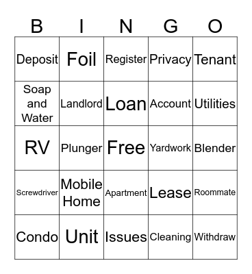 Property Management Bingo  Bingo Card