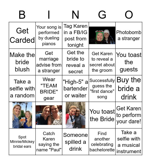 Karen's Bachelorette Bingo Card