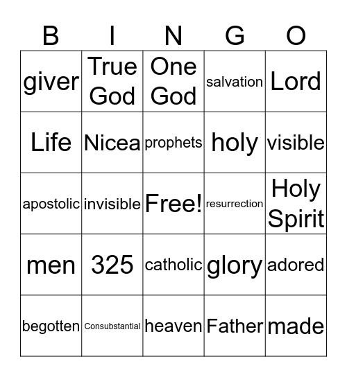 Nicene Creed Bingo Card
