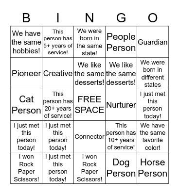 Who Don't You Know Bingo!  Bingo Card
