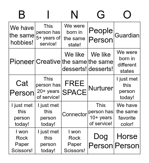 Who Don't You Know Bingo!  Bingo Card
