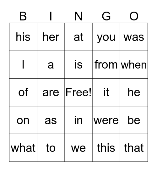 Burton & Scarlett’s Sight Word Bingo Card