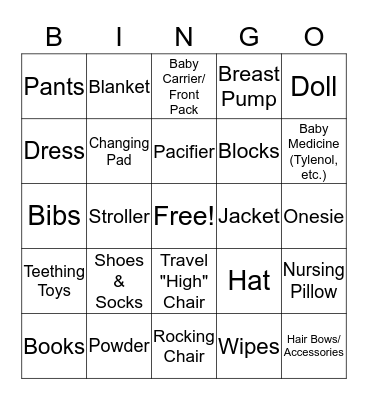 Baby Shower Gifts  Bingo Card