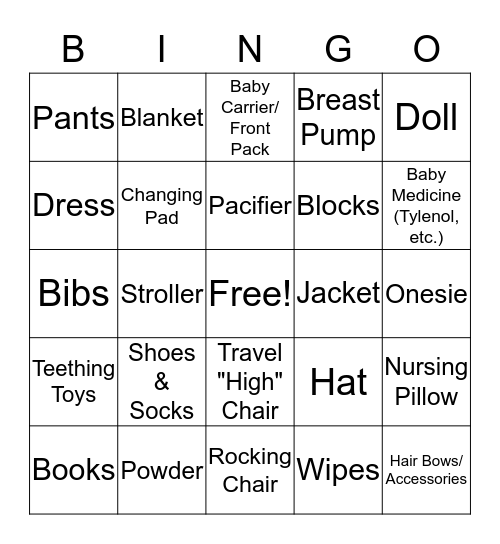 Baby Shower Gifts  Bingo Card