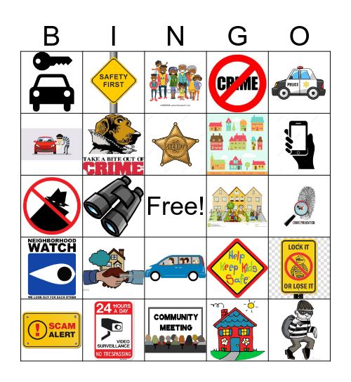 Crime Prevention Bingo Card