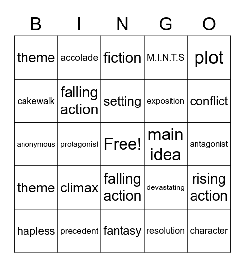 Literary and Academic Vocabulary Bingo Card