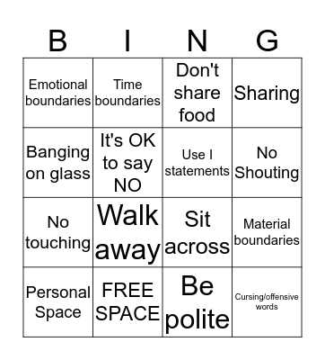 Boundaries Bingo Card