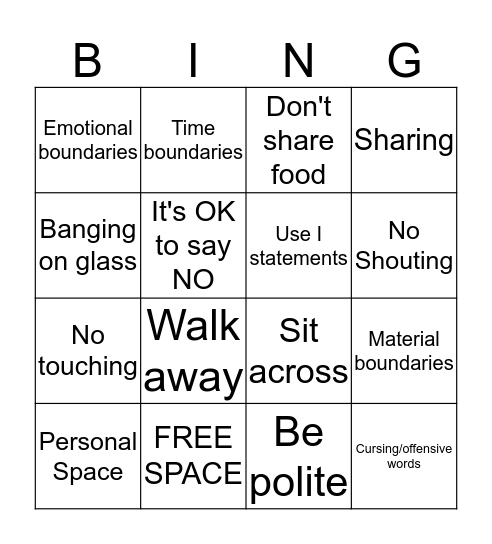 Boundaries Bingo Card