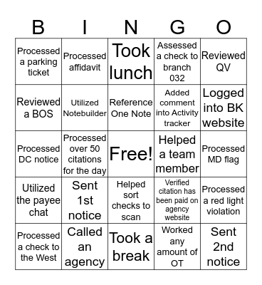 Processing  Bingo Card