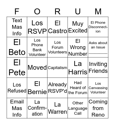 The People's Presidential  Bingo Card