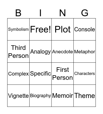 Vocabulary Bingo Card