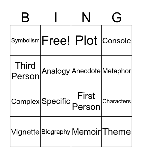 Vocabulary Bingo Card