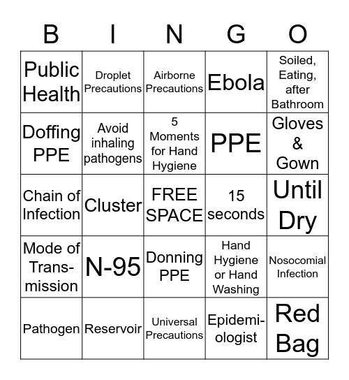 Infection Control BINGO Card