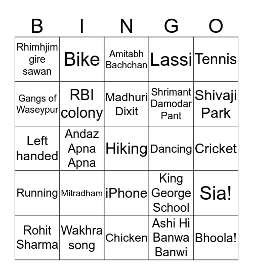 Bingo for Satish’s 40th Bingo Card