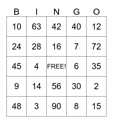Multiplication Products Bingo Card
